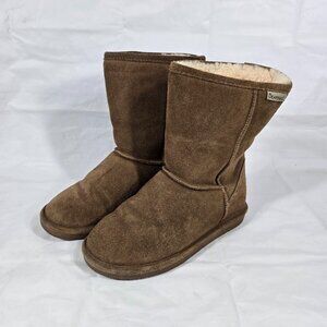 Bearpaw Emma Sheepskin Short Boots Women Size 6 Brown Mid Calf Suede